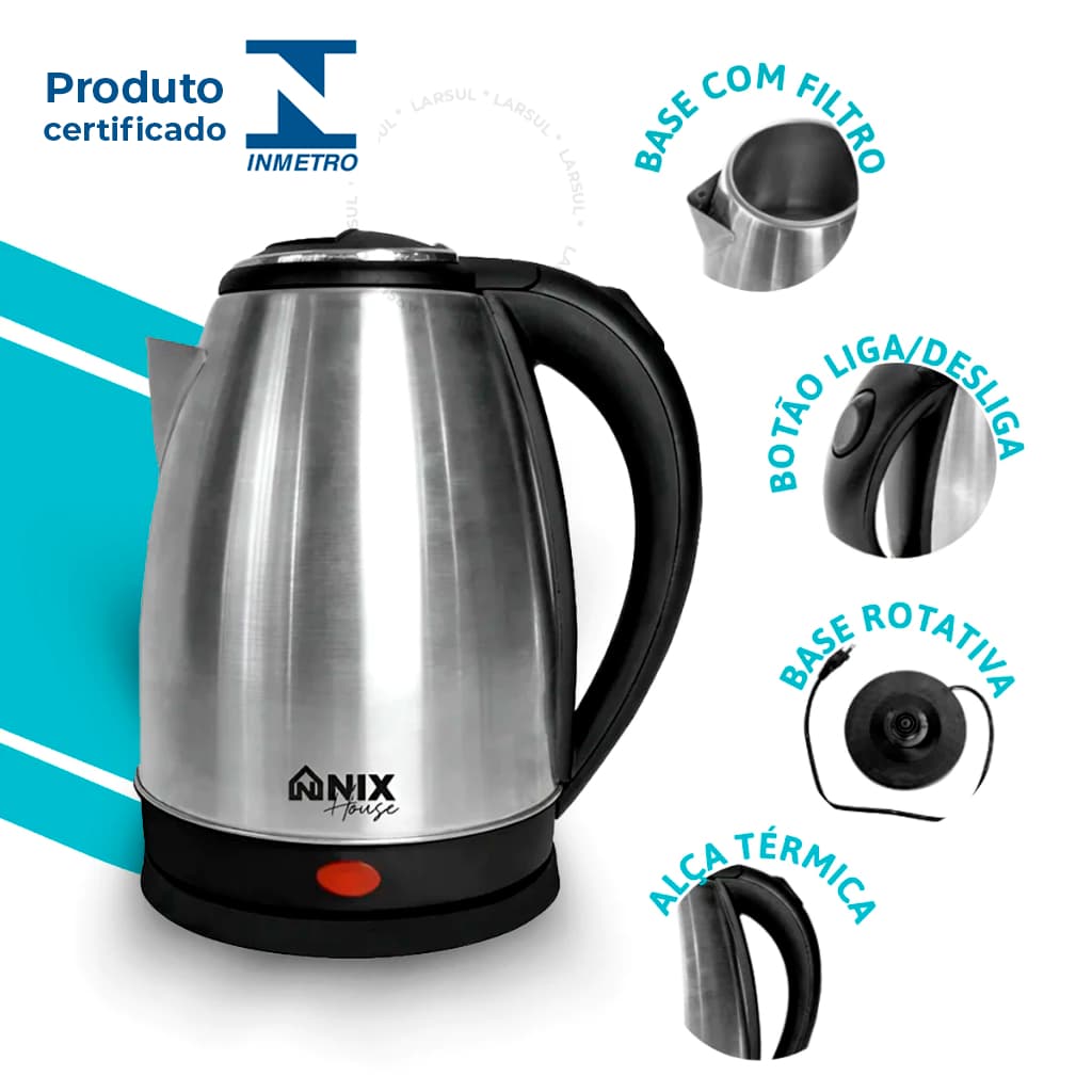 Chaleira Elétrica Inox 2 Litros Jarra Térmica Desligamento Automático Ferve Água Rápido Café Chá