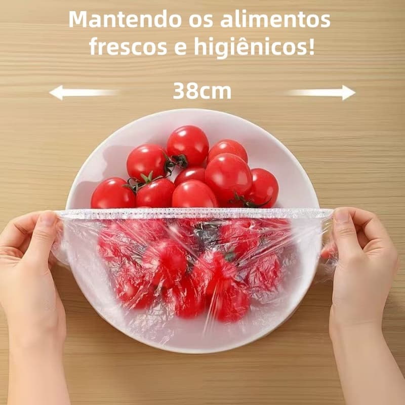 Tampa plástica descartável para alimentos – PE - Filme  plástico， suporta frio e quente, multiuso