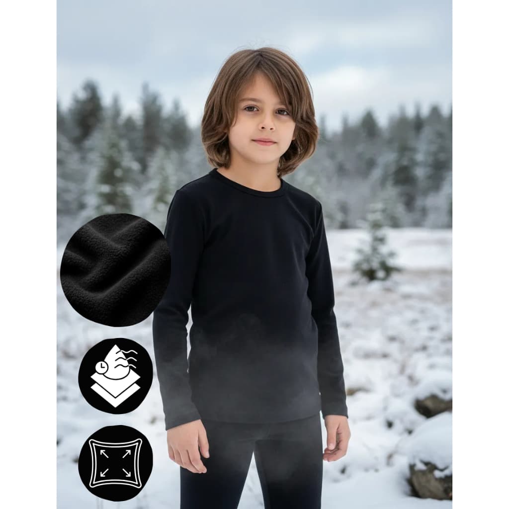 Conjunto Térmico Infantil Flanelado Unisex Inverno Quentinho Peluciado Segunda Pele 2 a 12 Anos Frio