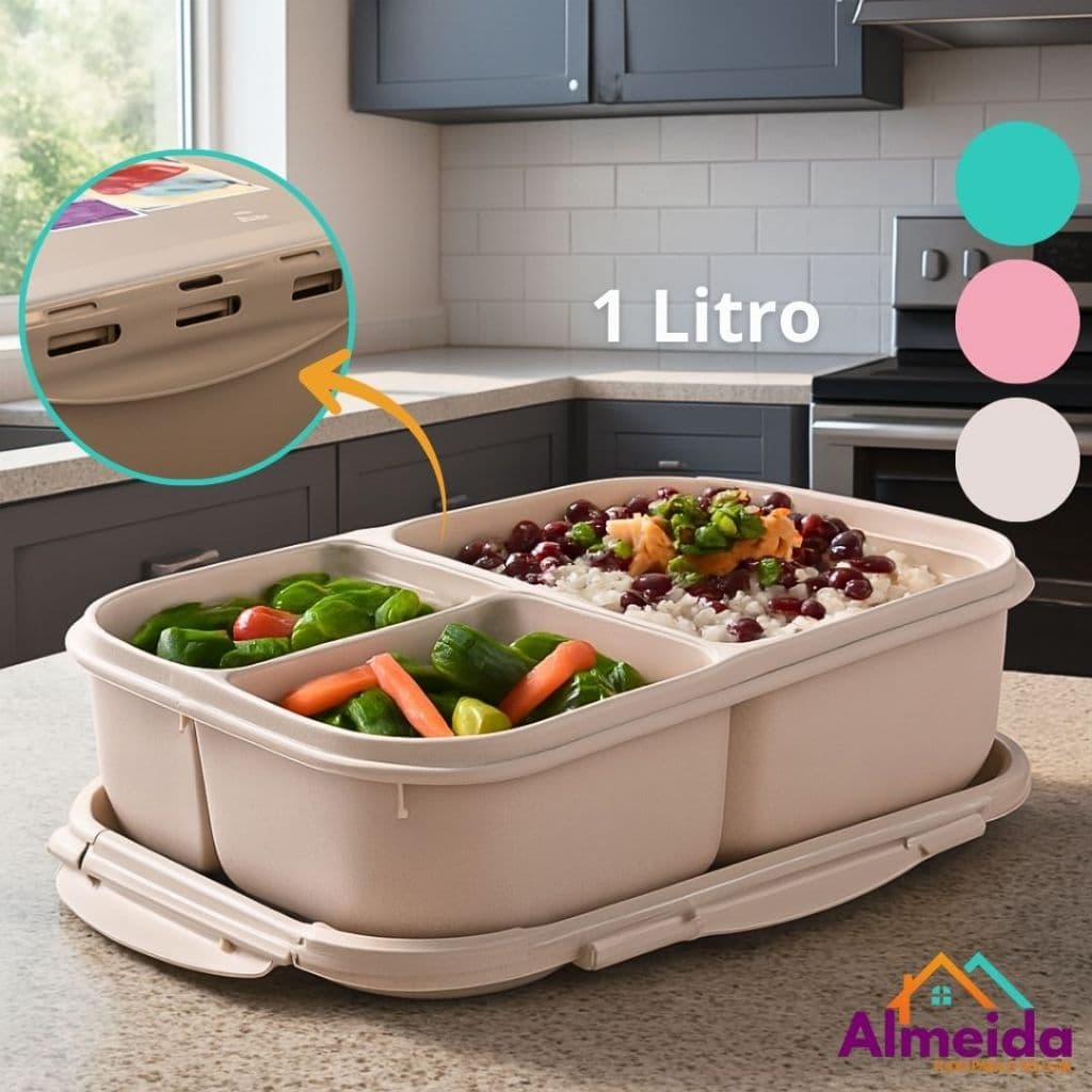 Marmita de Plástico com Trava de Segurança Capacidade 1 Litro com Divisórias