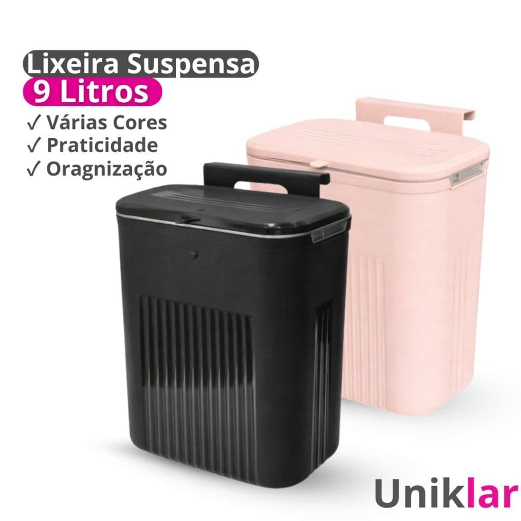 Lixeira Suspensa 9L Multiuso Porta de Armário Cozinha Banheiro com Tampa Retrátil Removível