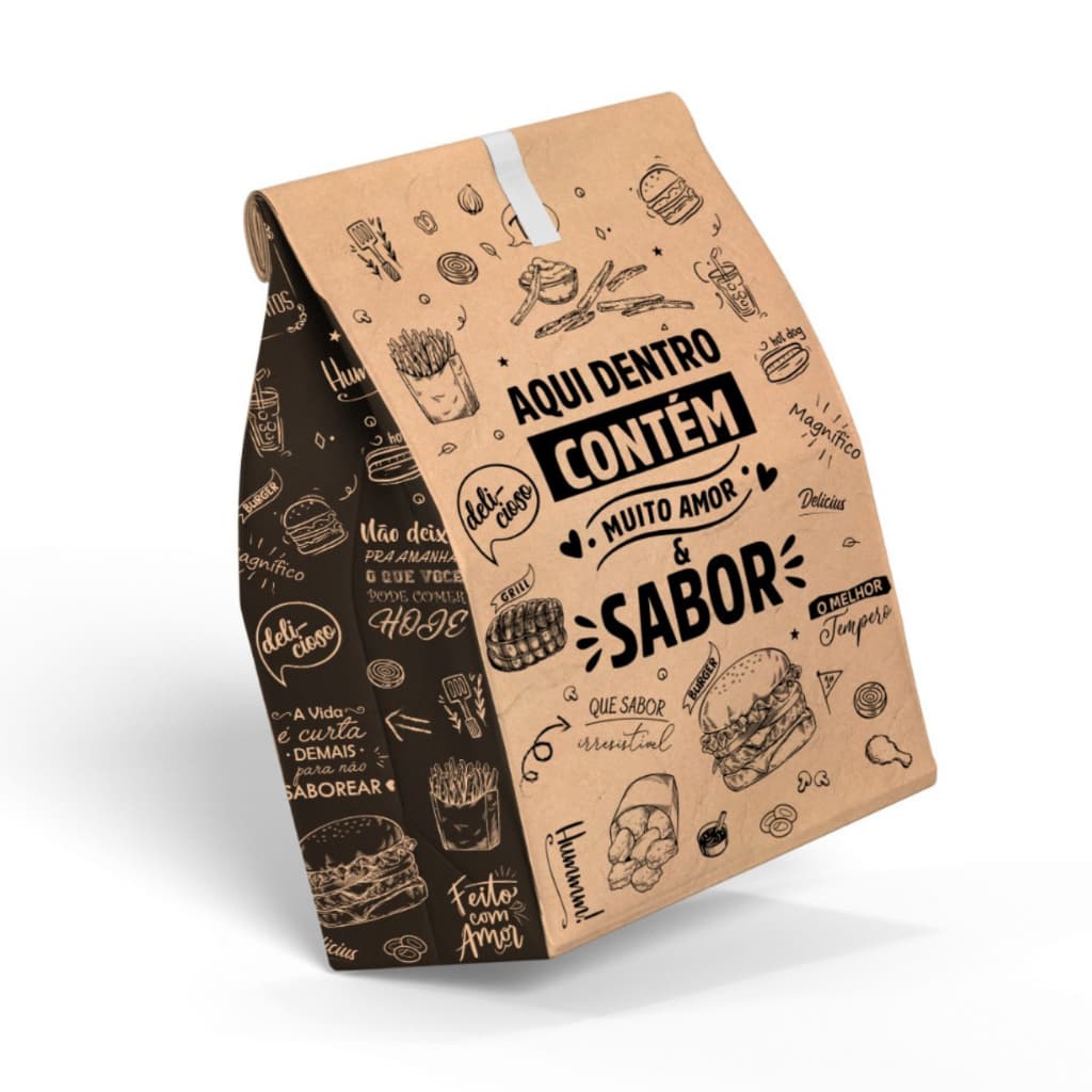 Embalagem Saco Kraft Para Delivery - Burger, Lanches, Salgados