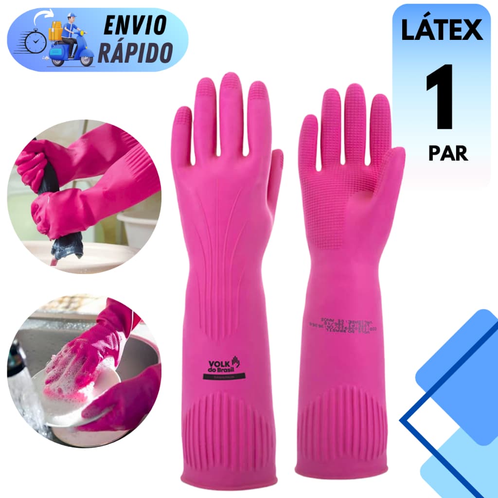 LUVA DE LATEX VOLK RANHURADA ROSA MULTIUSO IMPERMEAVEL ANTIDERRAPANTE PARA COZINHA LIMPEZA LOUÇA