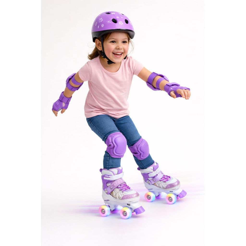 Patins Infantil Unicórnio Roxo 4 Rodas Ajustável com luz de LED Com e Sem Kit de Segurança