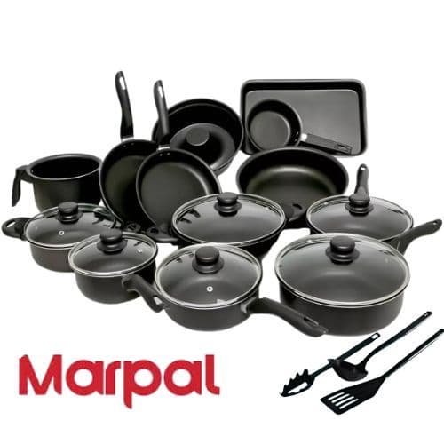 Conjunto Panelas 16 ou 10 Peças Antiaderente Teflon Tampa Vidro Preto Vermelho Rose não gruda