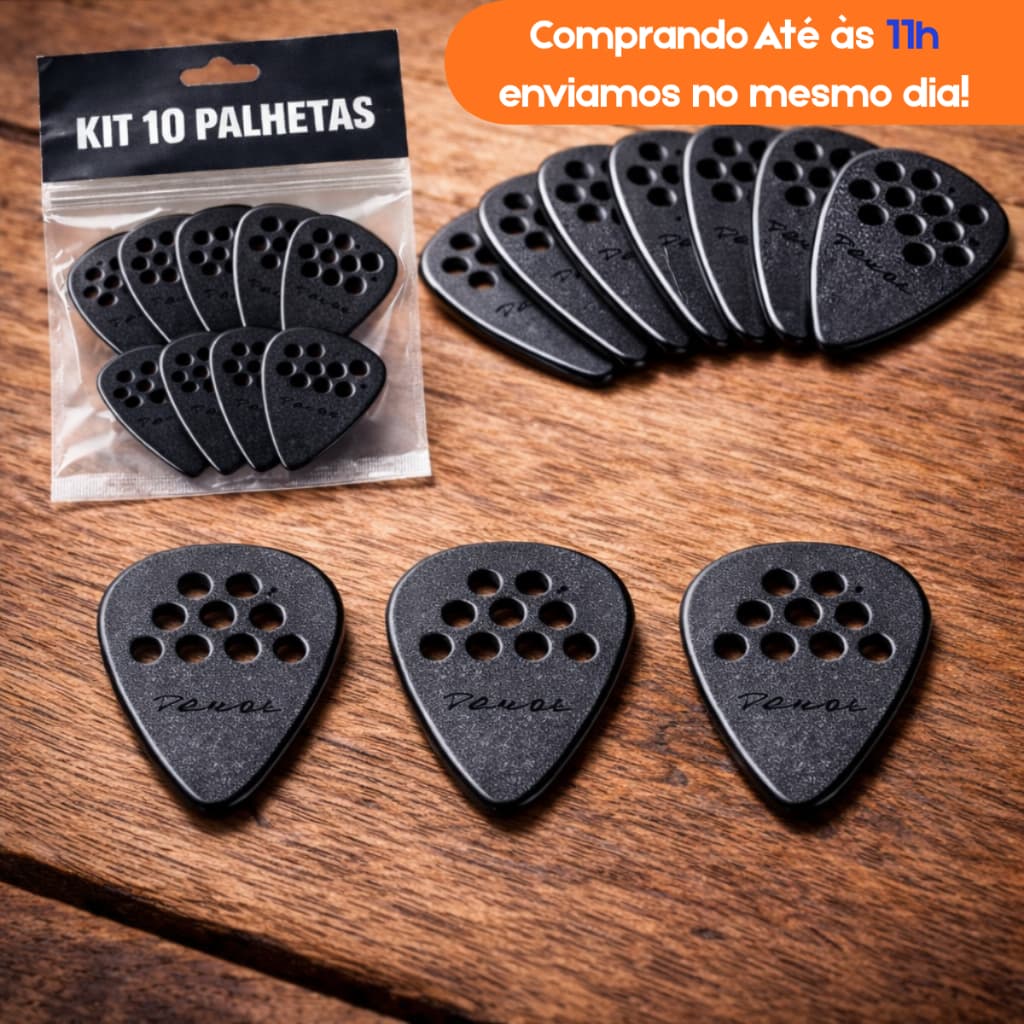 Kit 10 Palhetas Vazadas para Violão e Guitarra – Conforto, Controle e Alta Durabilidade