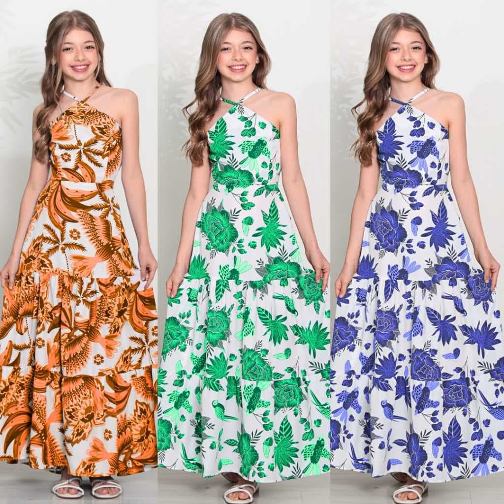 VESTIDO LONGO JUVENIL FLORAL MENINA 12 14 16 ANOS