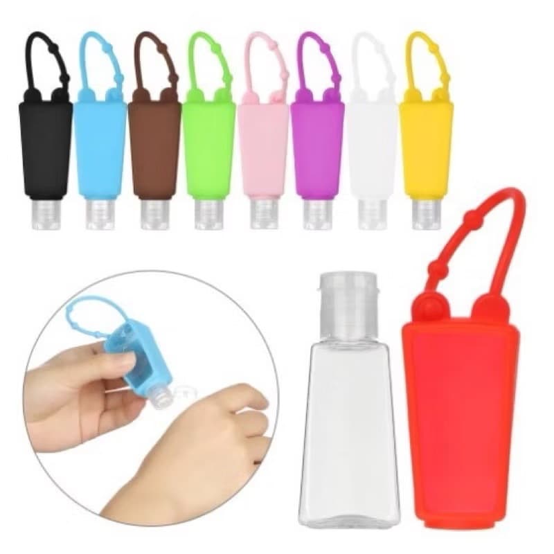 Kit 12 Unidades Frasco Porta Alcool Gel Chaveiro  Silicone Infantil Modelos sortidos C/ Desenho Ou Liso