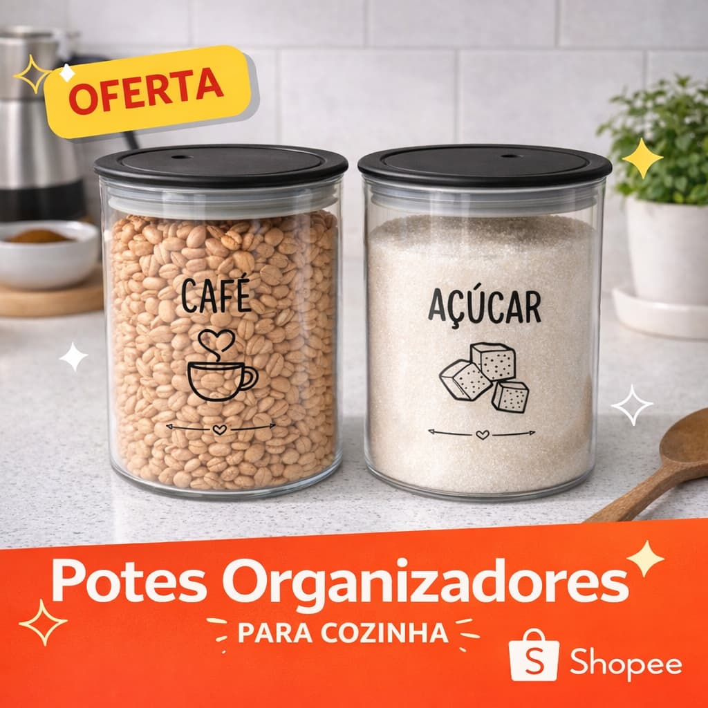 Kit Potes Herméticos Café e Açúcar Com Tampa