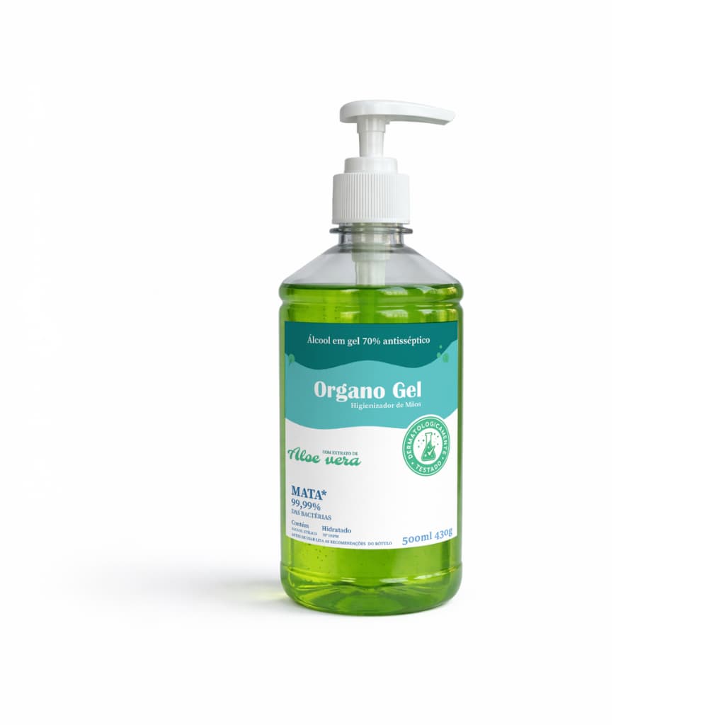 Álcool em Gel 70% - 500ml - Com Aloe Vera Antisséptico Gel Hidratante Não Gruda Não Deixa Melecado
