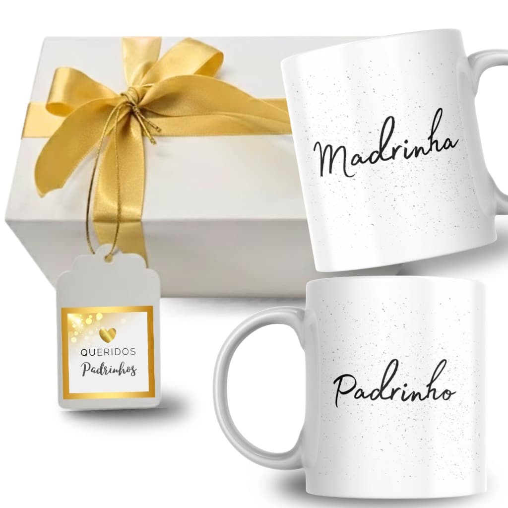 KIT CAIXA CONVITE + CANECAS PADRINHOS DE CASAMENTO LEMBRANÇA