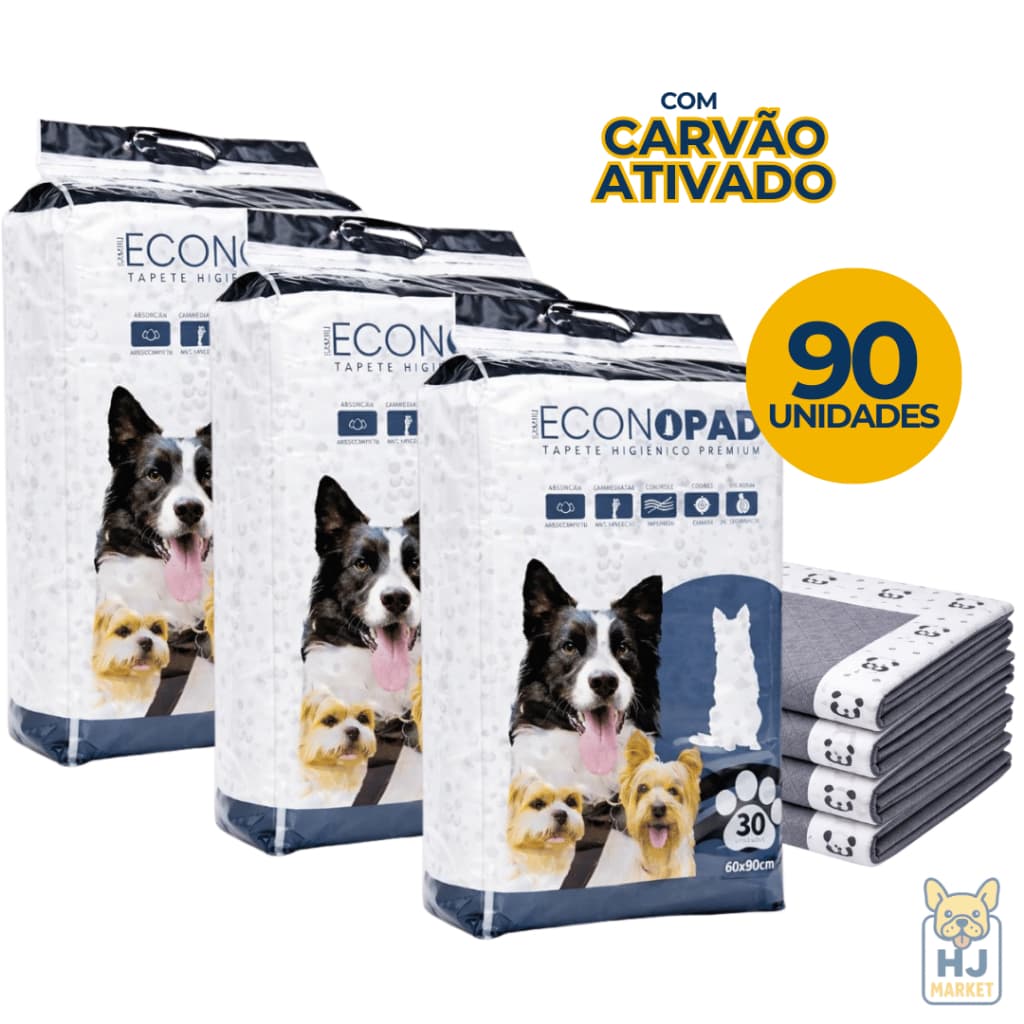 Kit 90/60/30 Tapete Higiênico Descartável Com Carvão Ativo de Bambu EconoPad