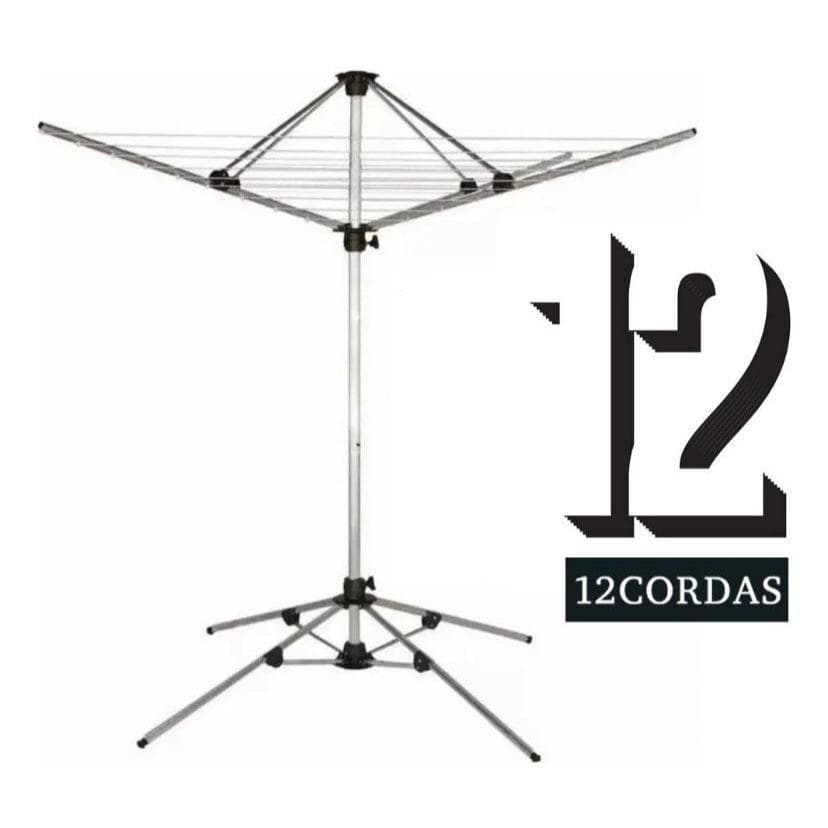 Varal De Chão Parabólico Giratório 100% Alumino 12 Cordas Reforçado Bipartido