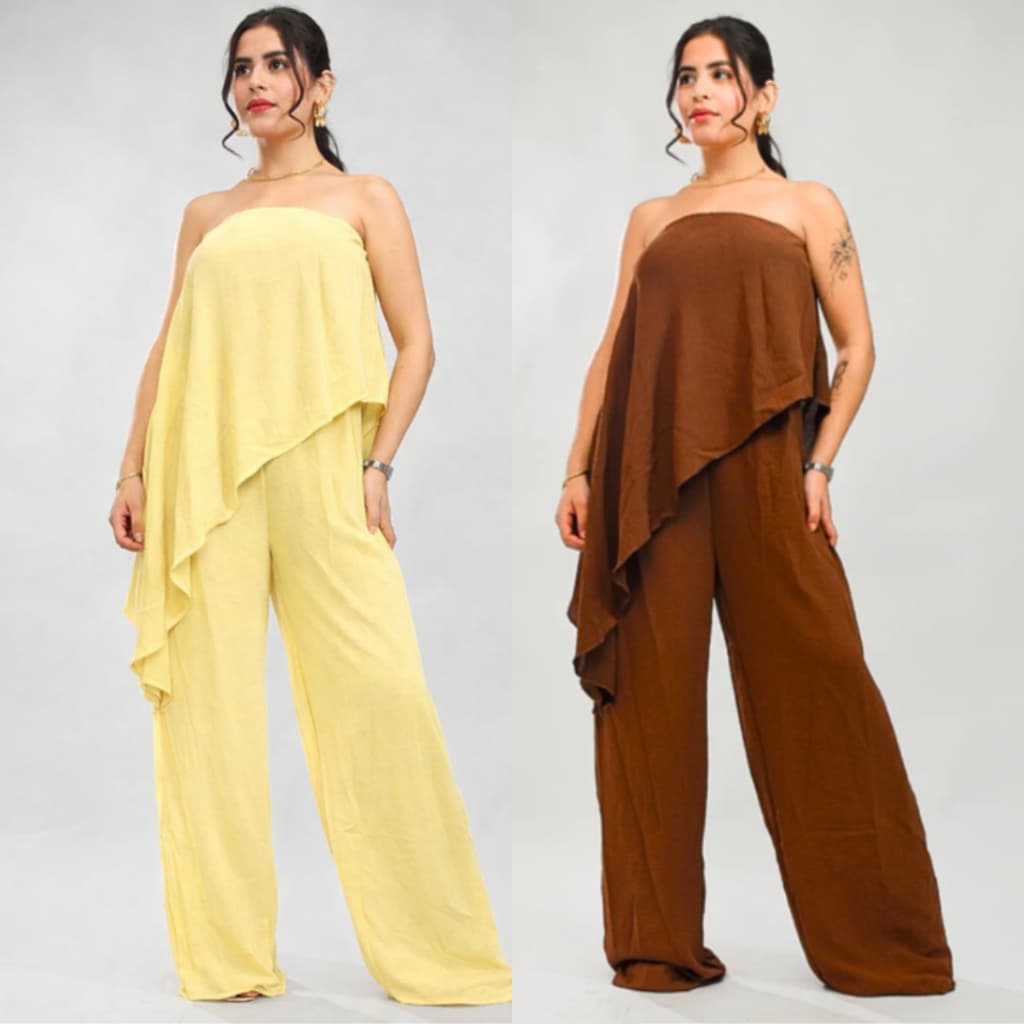 Macacão Feminino Assimétrico Pantalona Longo Soltinho Duna Tomara que caia Alfaiataria Social Elegante Verão Carnaval