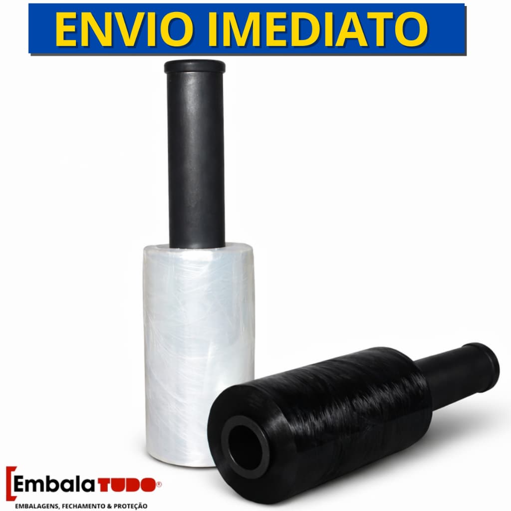 Filme Stretch 10 X 100 Metros com Cabo Aplicador Giratório - Preto ou Tranparente
