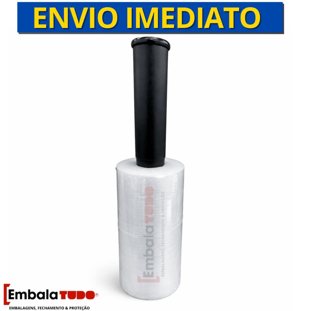 Filme Stretch 10X100 metros com cabo aplicador giratório transparente 0.25 micras Embala Tudo