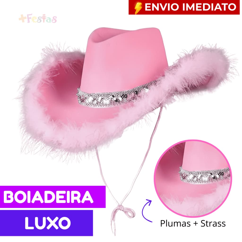 Chapéu Cowboy Rosa Luxo Boiadeira Fantasia Feminina Vaqueira
