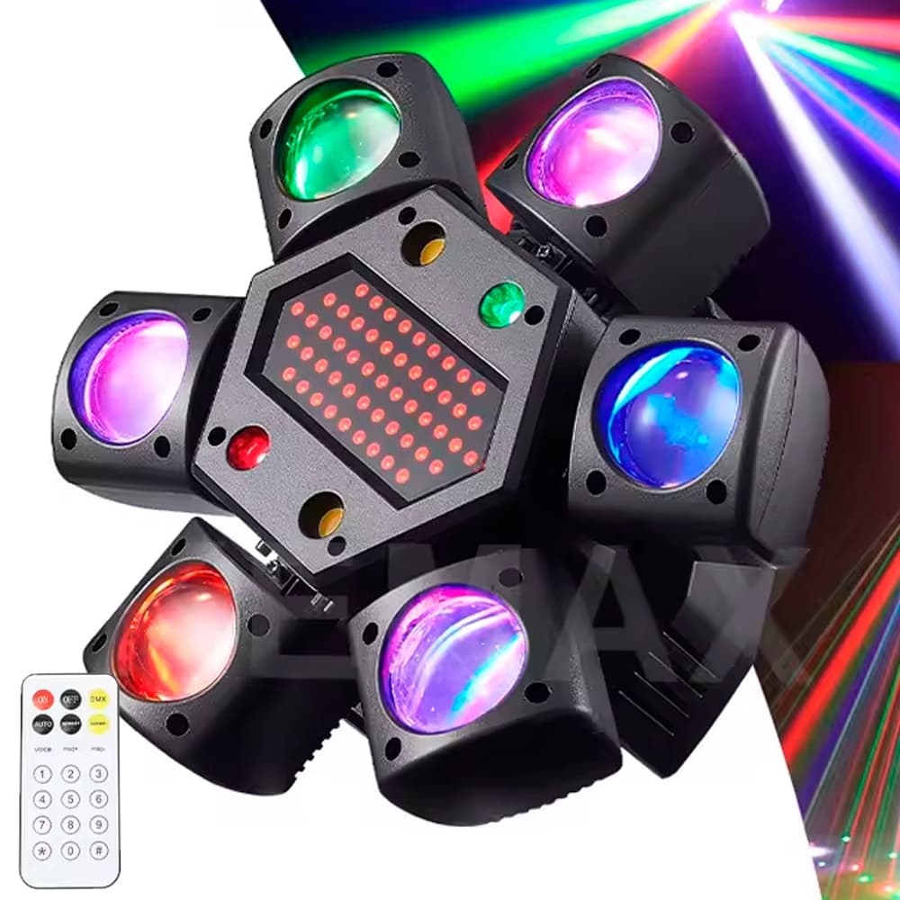 Moving Head Light 6 em 1 DMX512 para Festas e Eventos Multifuncional