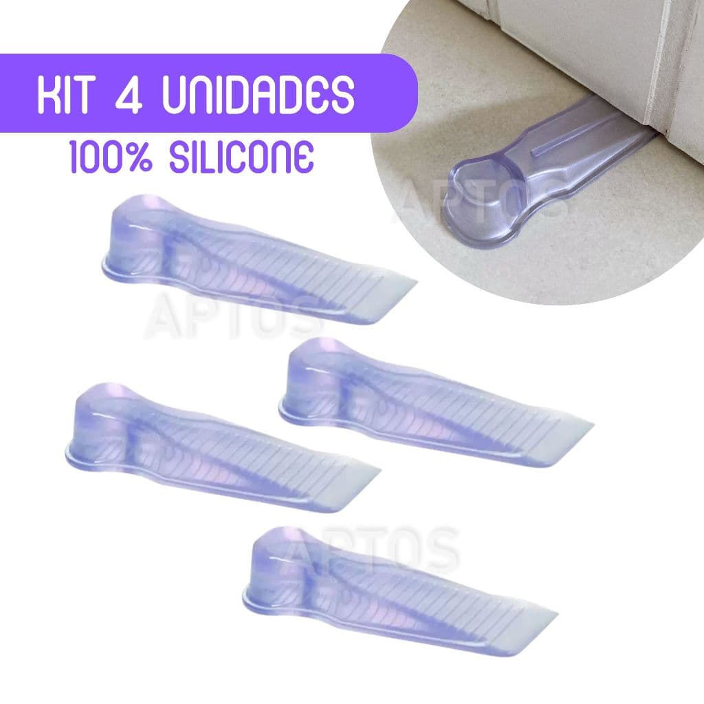 Kit 4 Trava Porta Aparador Calço Cunha Transparente Prendedor Silicone Batente