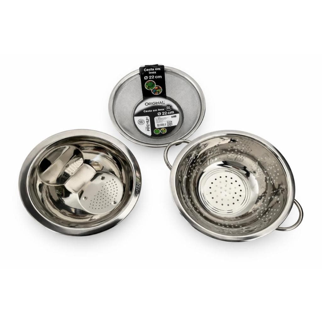 Kit 3 Escorredores - Massas, Arroz e Cesta em Aço Inoxidável - Resistente, Durável e Funcional