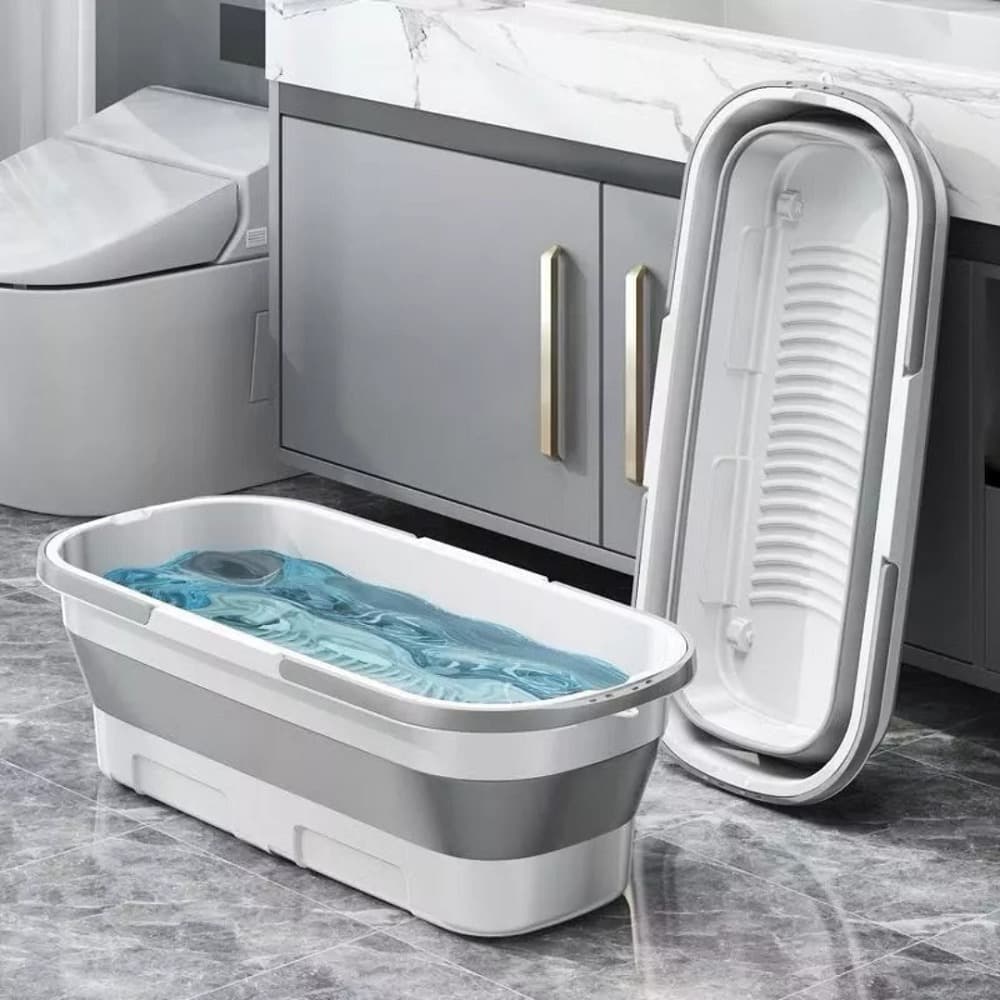 Balde Dobrável Retrátil 26L com Rodinhas em Silicone para Limpeza, Lavanderia e Uso Doméstico Compacto