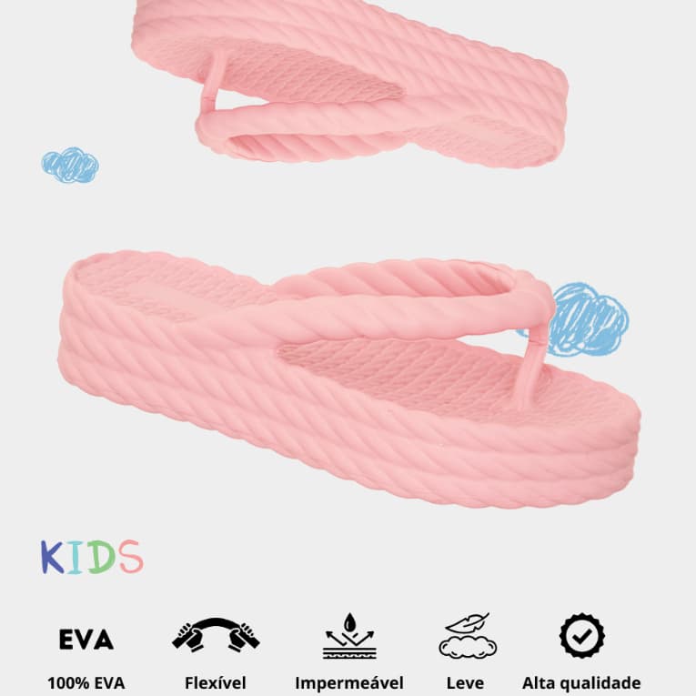 Chinelo Tamanco Plataforma Trançado EVA 3 Tiras Infantil Menina Leve Macio Confortável