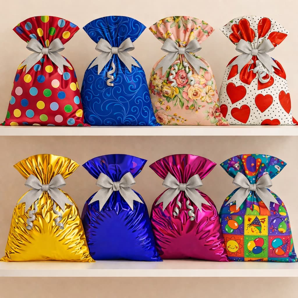 Sacos Presente Diversas Estampas e Cores | Escolha o Tamanho e Modelo | 50un | Embalagem Festa Luxo Lembrancinha