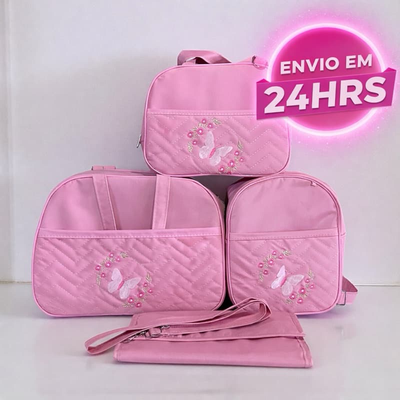 Kit bolsa maternidade 4 peças impermeável térmico Grande - Mala Grande Mala média mochila e trocador - menino e menina