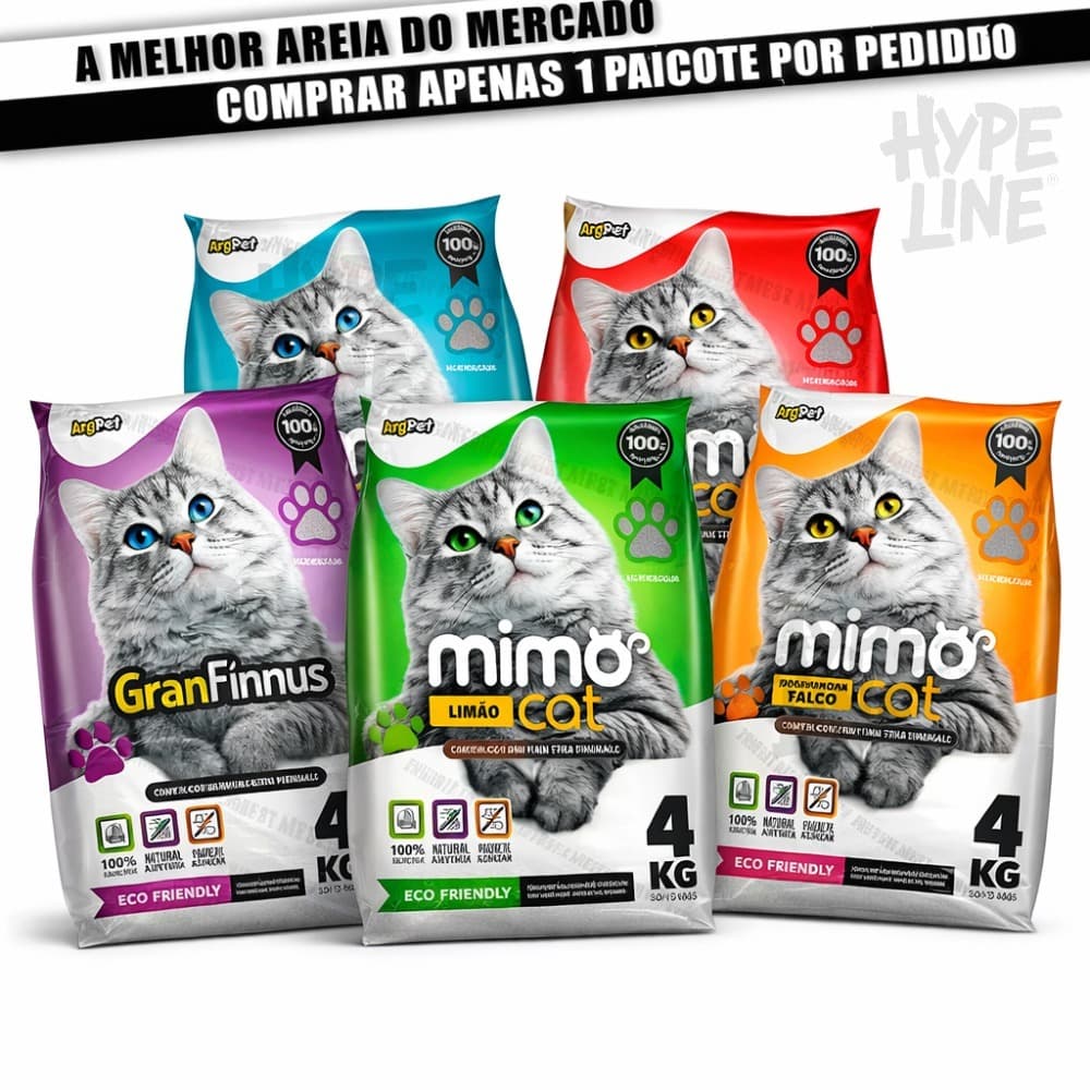 Kit 5 Areia de Gato Pacotes Areia Sanitária Antiodor Tira Cheiro Gato Tradicional 100% Natural