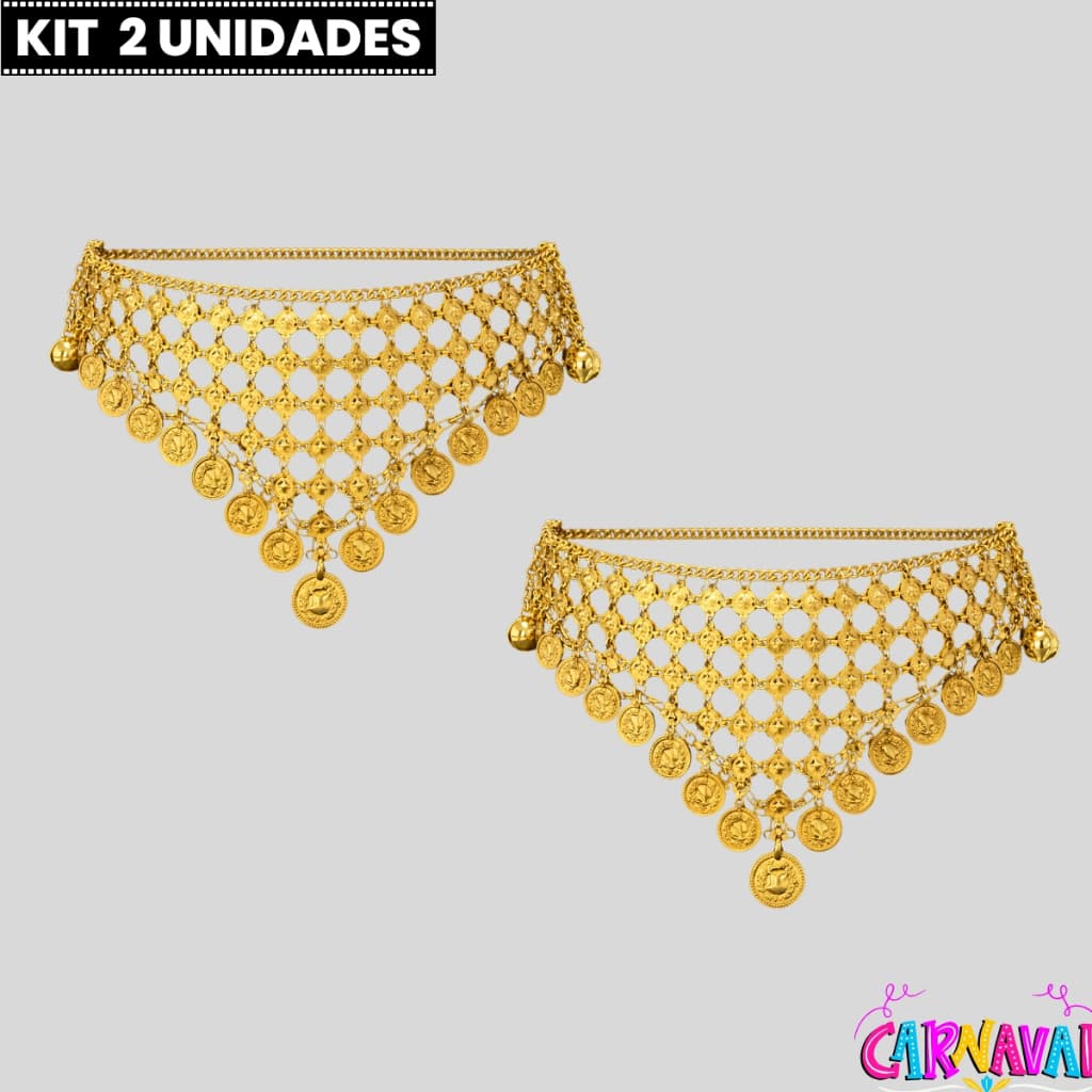Kit 2 Cinto Feminino Moedas Metalizado Dança Fantasia Carnaval