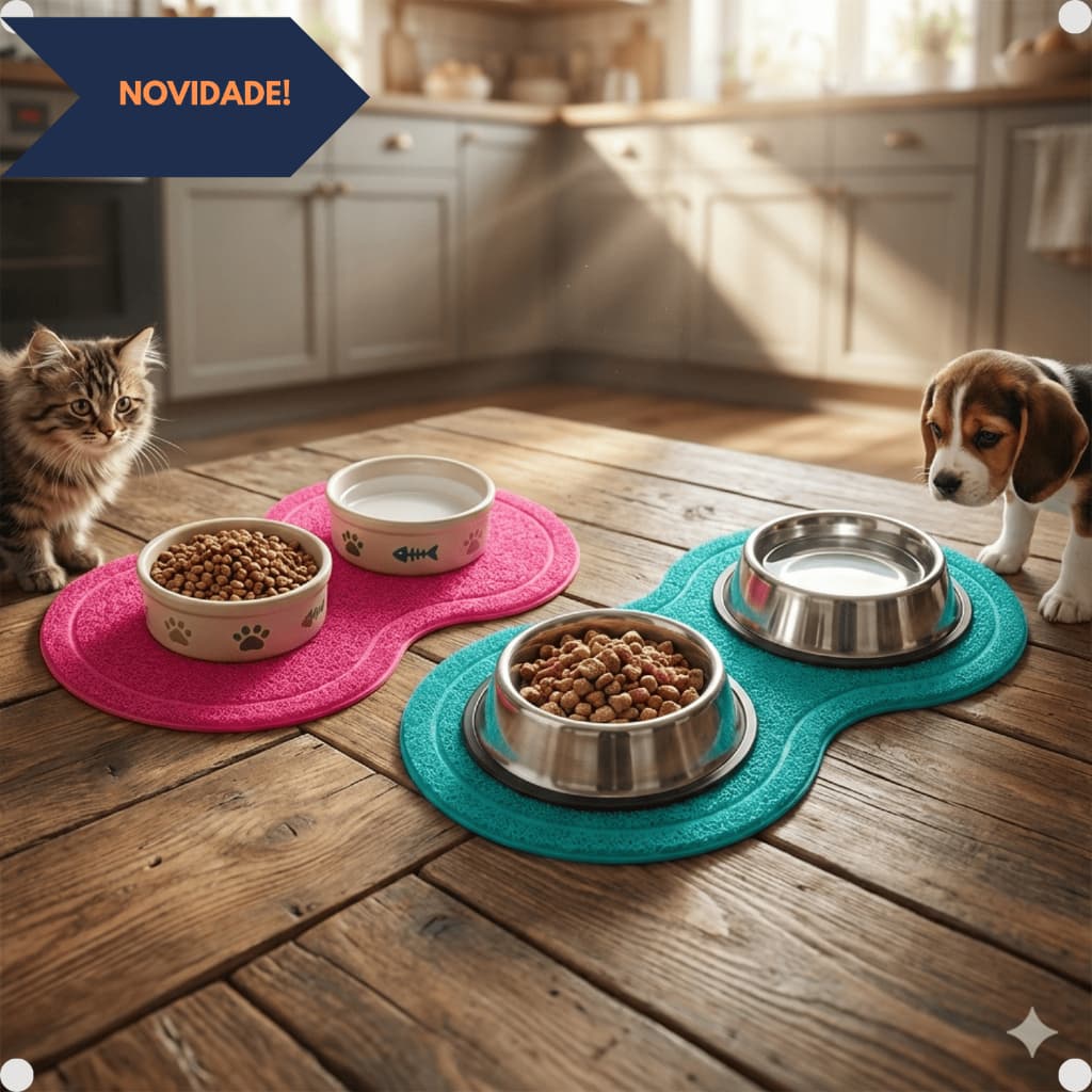 Tapete Pet Comedouro Cães Gatos 46x26cm Antiderrapante Impermeável Fácil Limpar
