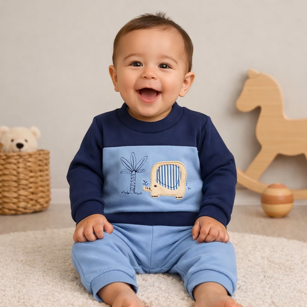 Conjunto Suedine Bebê Menino Recém Nascido Inverno Calça + Blusa Anti-alérgico