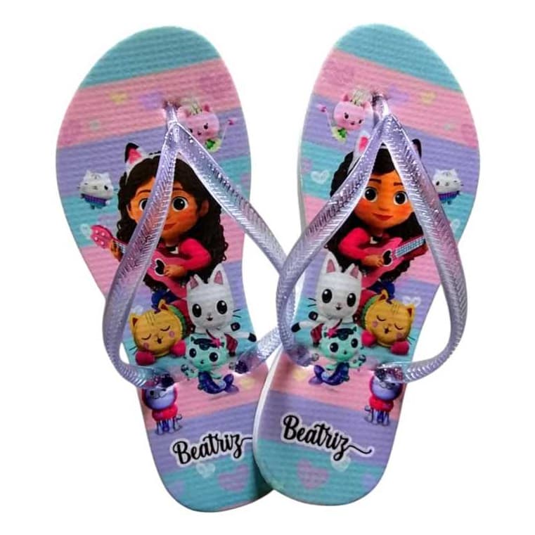 Chinelo Casa Magica de Gabby Lilás Menina Kids Baby Personalizado e Estampado Com o Nome da Criança