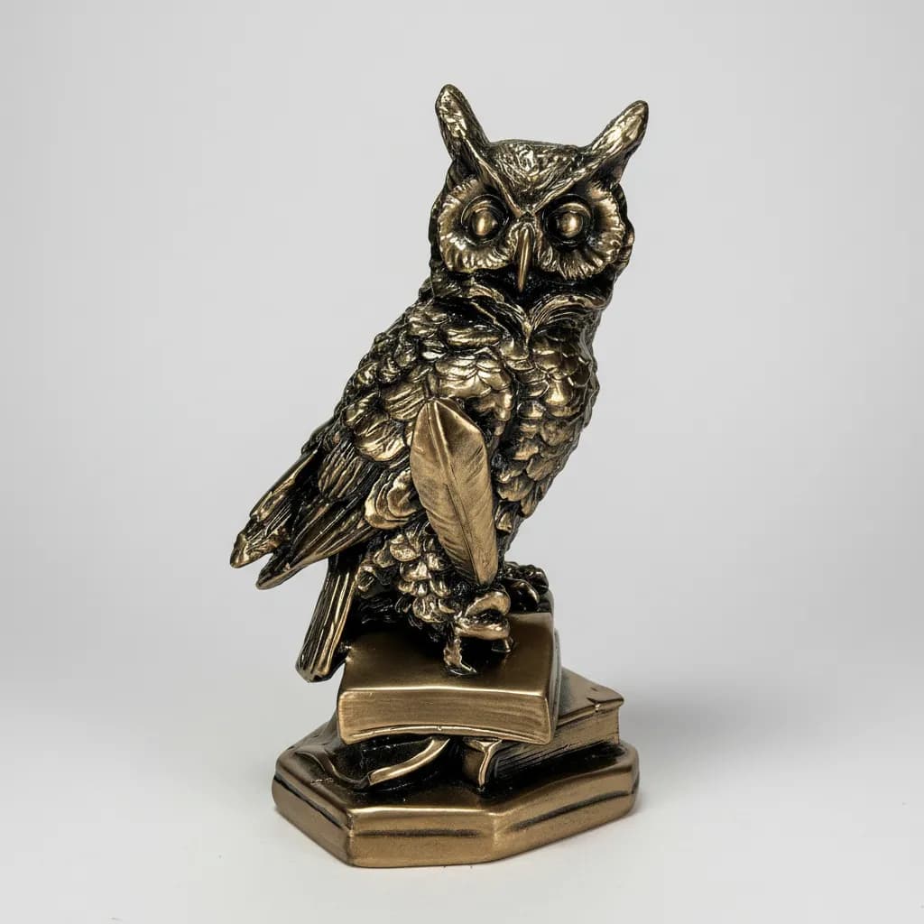 Coruja Livros e Pena - Símbolo da Sabedoria - Linha luxo ônix ouro metálico