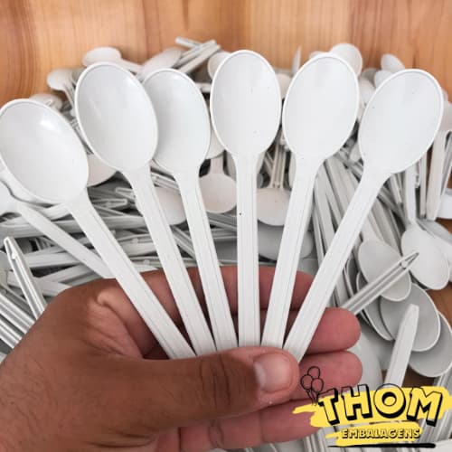 50 A 300 Colher Descartável Branca Reforçada para Açaí Doces Sorvetes Super Resistente e Prática