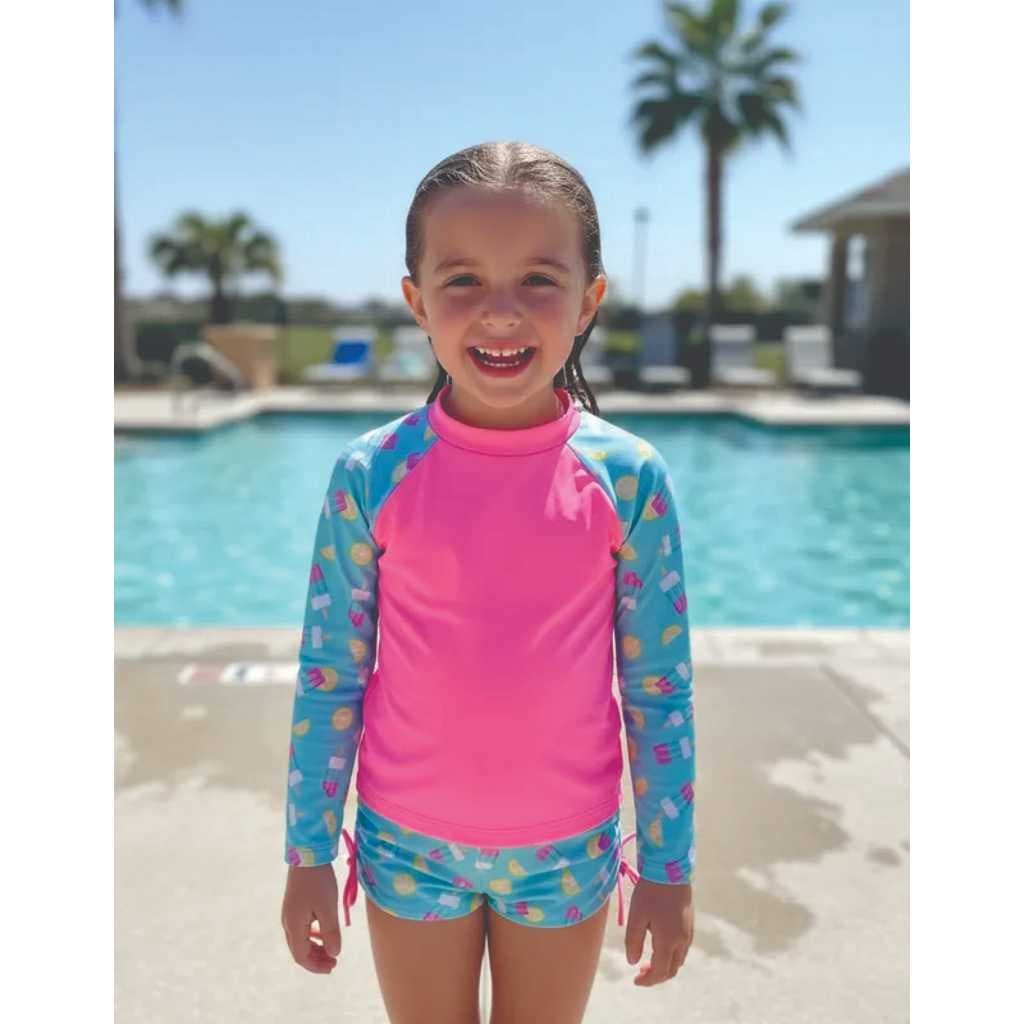 Conjunto de Biquíni Infantil Juvenil Menina Blusa Manga Longa + Calcinha com Proteção Solar UV50+