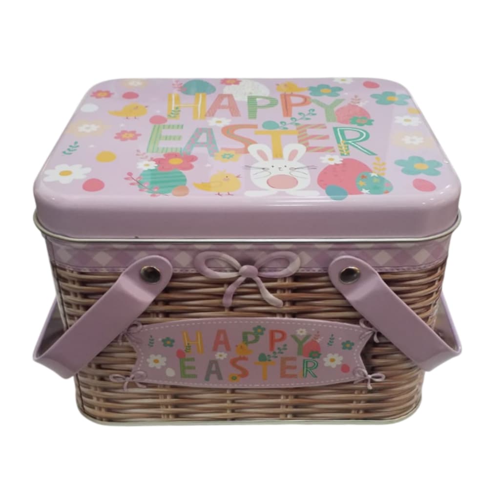 Lata Metal Retangular Alça Dupla Páscoa 15,3x12,7x10,6cm
