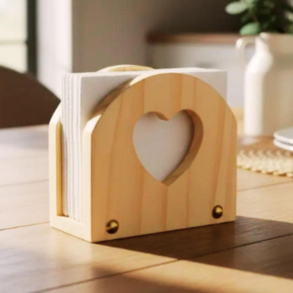 Porta Guardanapo De Papel Coração Mesa Madeira Pinus Balcão Decoração Cozinha Bancada