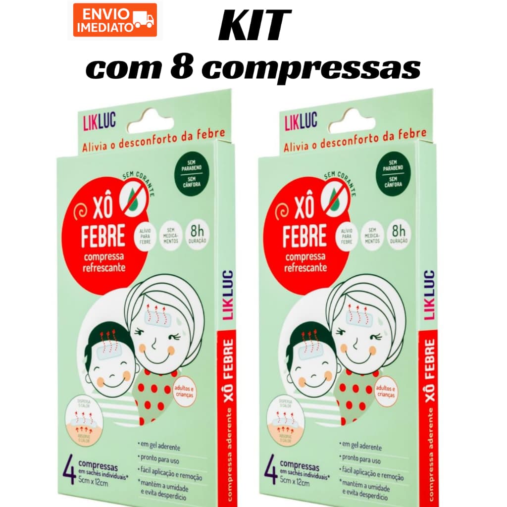 Kit 8 Compressas Adesivo de Febre Infantil Adulto Kit Vacina Likluc Buba Compressa Alivia Febre