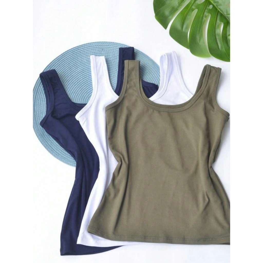 Kit Blusa 3 Regata Alça Larga Lisa