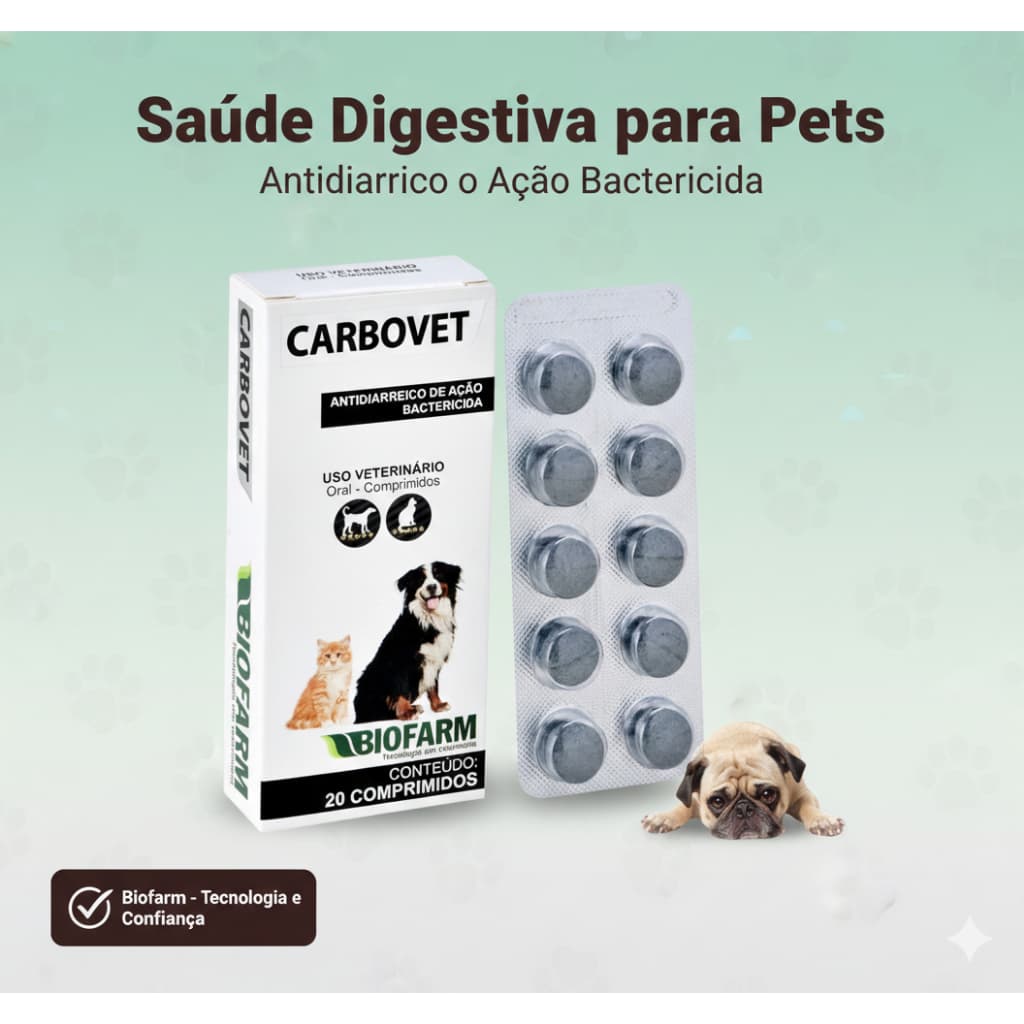 Remedio para diarreia - Carbovet c/ 10 comprimidos - Biofarm