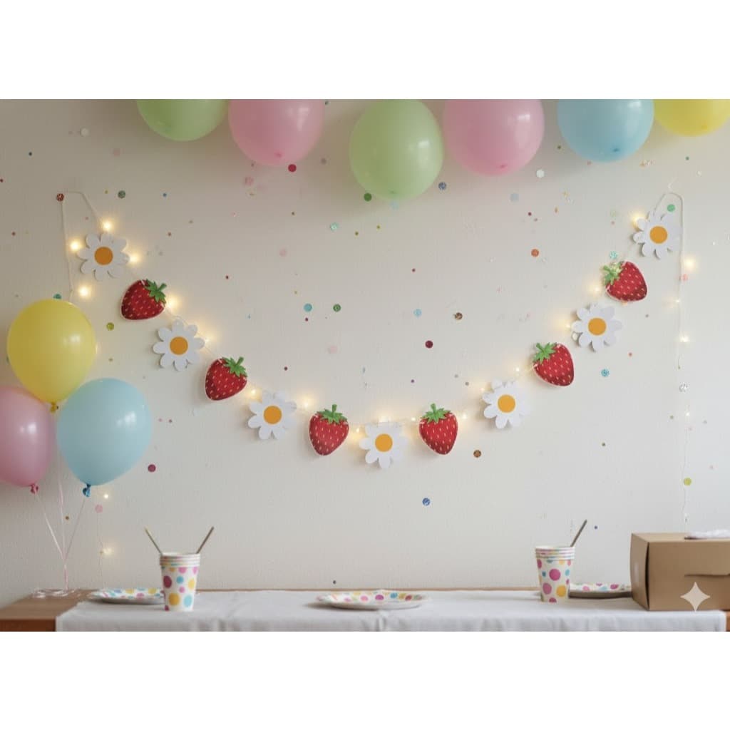 Bandeirola de Morango e Flor - Varal temático para Festa, decoração Moranguinho ENVIO RAPIDO 12 itens