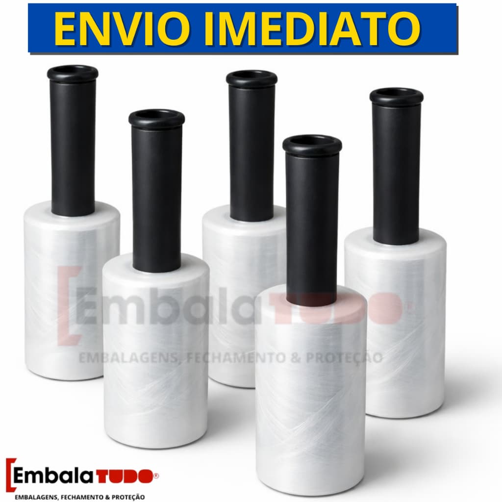 Kit 5 Filme Stretch c/ Cabo Aplicador 100mm X 100 Metros Transparente - 5 Rolos
