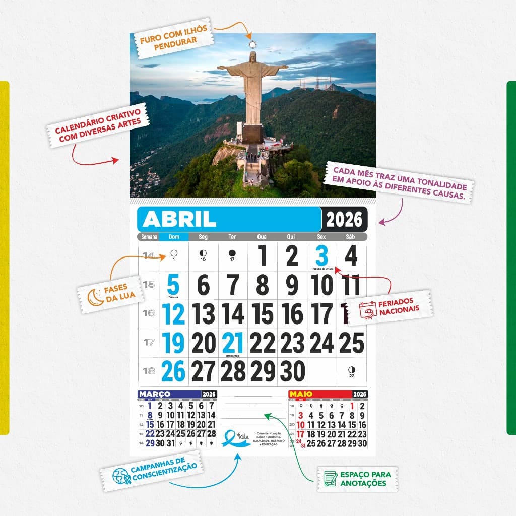 Calendário/Folhinha De Parede 2026 - Grande com Muitos modelos para escolher