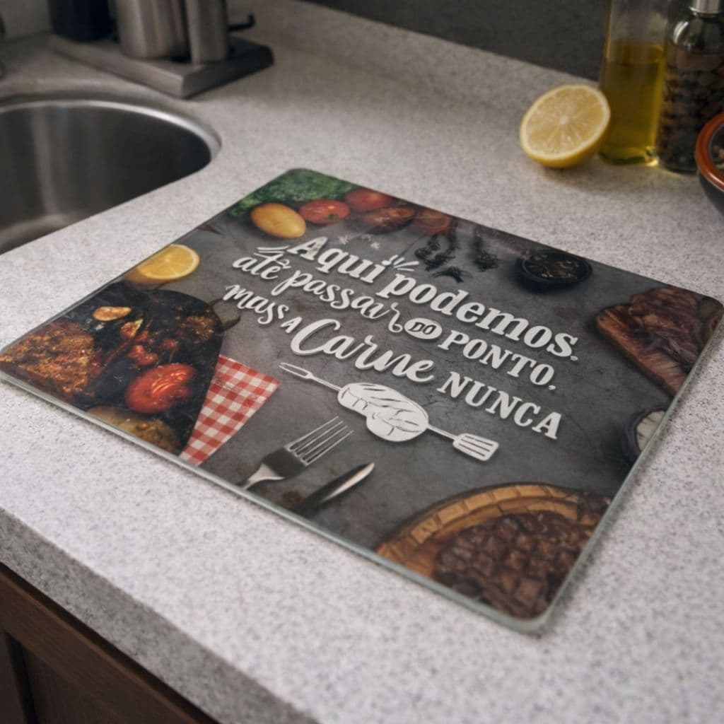 Tábua de Corte Vidro Temperado Estampas e Tamanhos Variados Para Carne Frios Frutas Churrasco