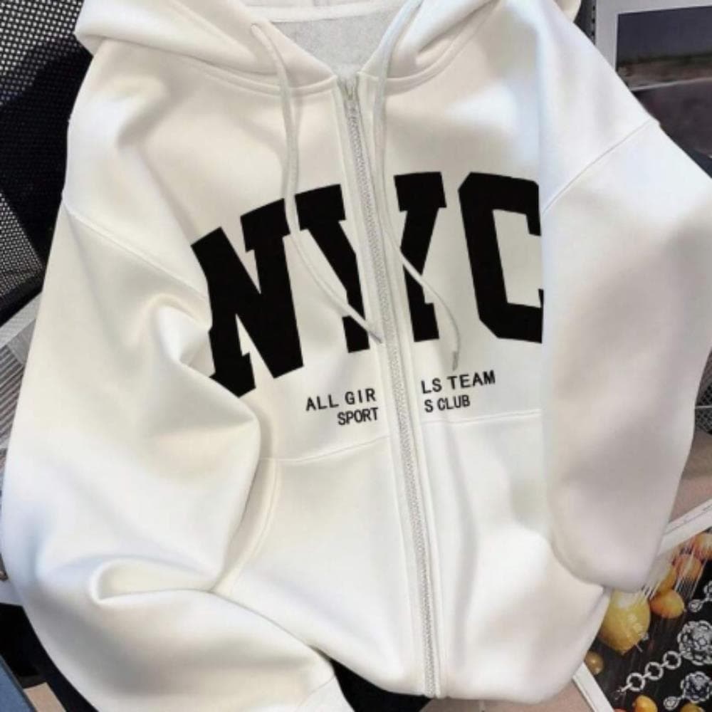 Casaco Moletom Ajustável Com Zíper E Bolsos Moda Gringa Colegial  Vintage Unissex