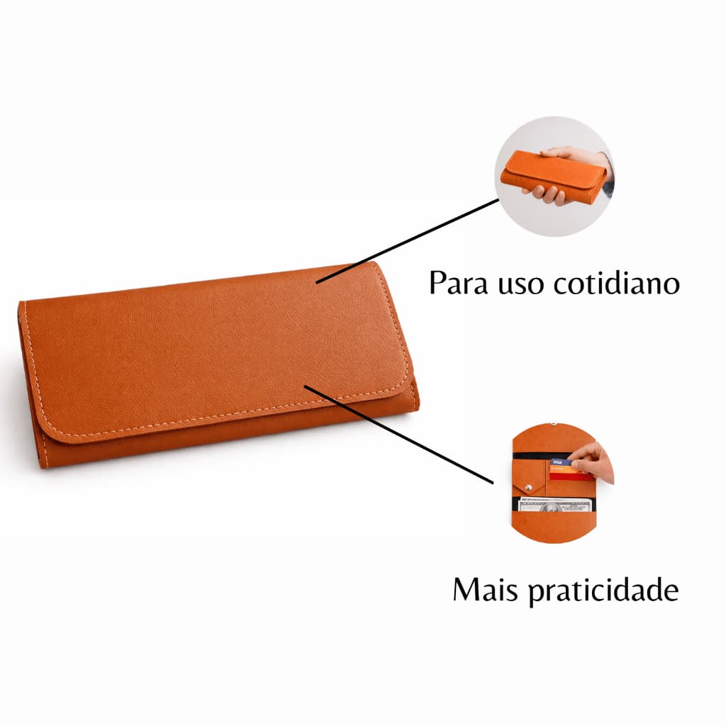 Carteira Feminina de Couro Sintético Caramelo Porta Cartão