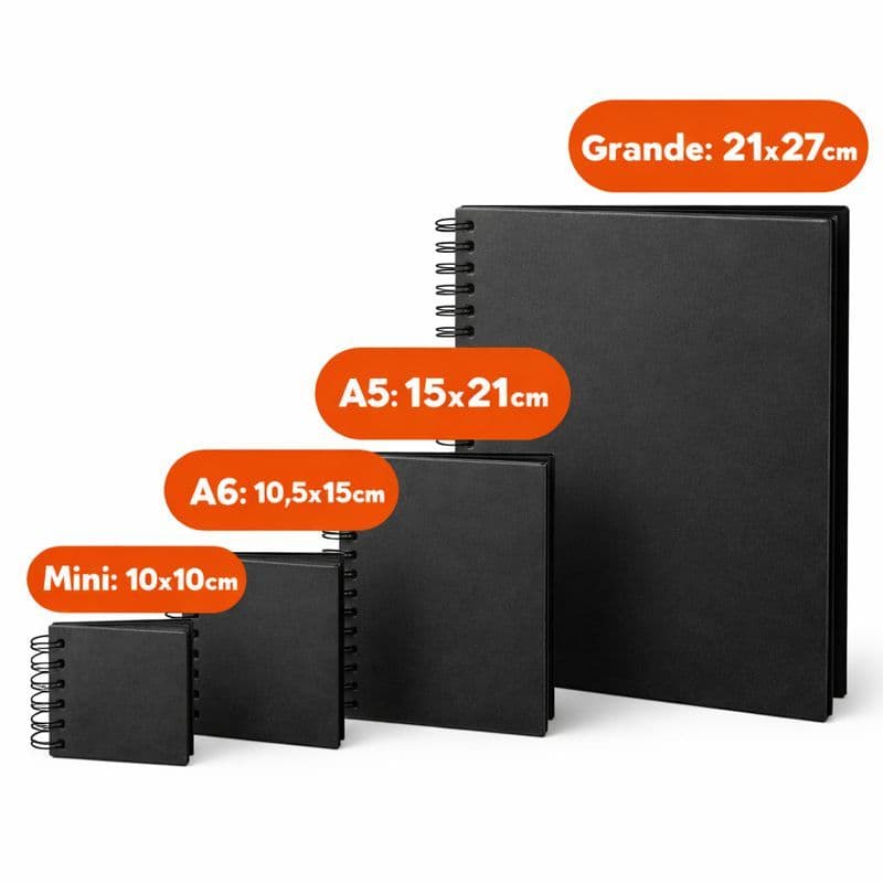 Álbum Scrapbook Capa Dura PRETO LISO - 30 Folhas Pretas 180g