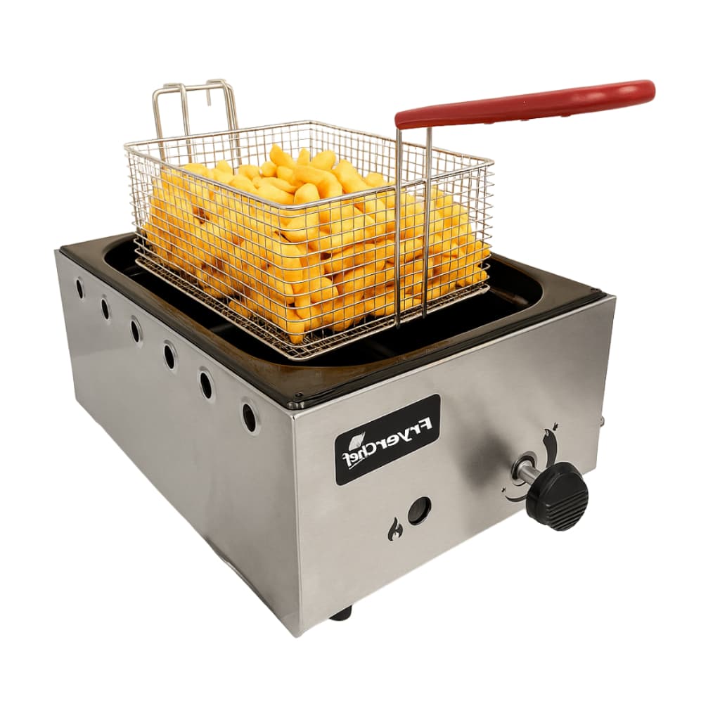 Fritadeira a Gás Profissional 5L Cuba Esmaltada Inox c/Cesto e Suporte para Escorrer Óleo Industrial