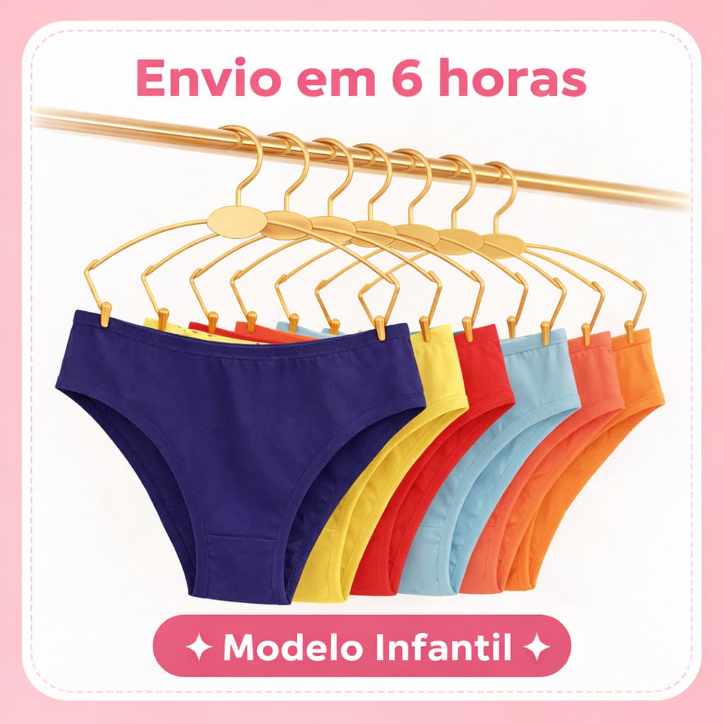 Kit com 10 Calcinhas Infantis em Cotton Fio 30.1 com Forro 100% Algodão